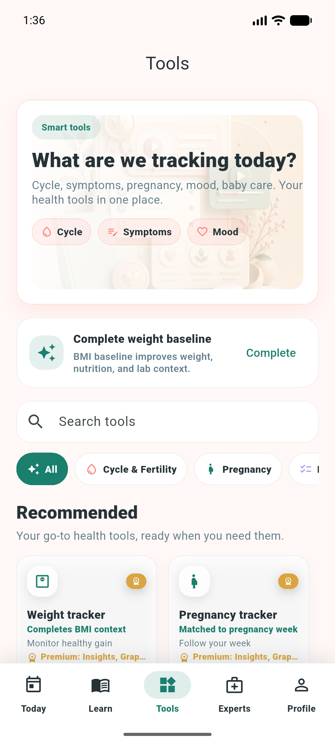 Mama app Tools screen